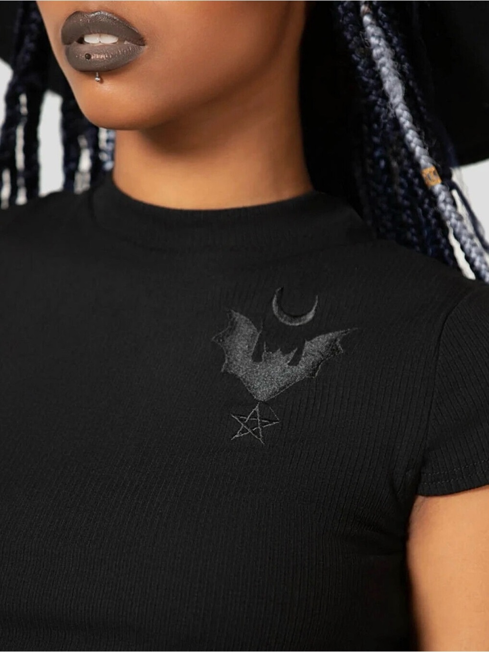Killstar Alchemistry Crop Top Black Ribbed Gothic Witchy Bat Embroidered 3XL